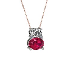 Beyaz zirkon, rodolit garnet ve pırlanta 8 ayar beyaz altın kolye (0.036 karat, 40 cm rose altın rolo zincir)