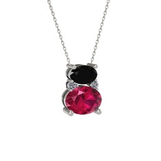 Thea Kolye - Siyah zirkon, rodolit garnet ve pırlanta 925 ayar gümüş kolye (0.036 karat, 40 cm beyaz altın rolo zincir) #1n0k2s3
