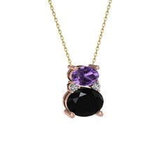 Ametist, siyah zirkon ve swarovski 14 ayar rose altın kolye (40 cm altın rolo zincir)
