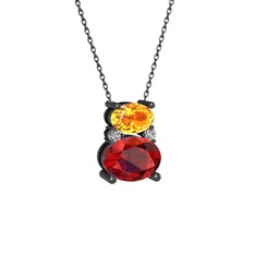 Thea Kolye - Sitrin, garnet ve swarovski 925 ayar siyah rodyum kaplama gümüş kolye (40 cm gümüş rolo zincir) #1n2zc5u
