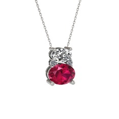 Beyaz zirkon, rodolit garnet ve pırlanta 925 ayar gümüş kolye (0.036 karat, 40 cm beyaz altın rolo zincir)