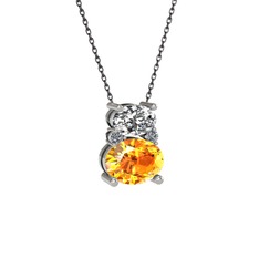 Swarovski, sitrin ve pırlanta 925 ayar gümüş kolye (0.036 karat, 40 cm gümüş rolo zincir)