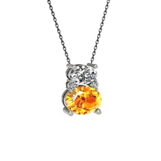 Thea Kolye - Swarovski ve sitrin 8 ayar beyaz altın kolye (40 cm gümüş rolo zincir) #1n79oga