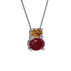 Thea Kolye - Dumanlı kuvars, kök yakut ve swarovski 18 ayar beyaz altın kolye (40 cm gümüş rolo zincir) #1n7y3i3