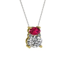 Rodolit garnet, swarovski ve pırlanta 925 ayar altın kaplama gümüş kolye (0.036 karat, 40 cm gümüş rolo zincir)