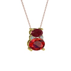 Kök yakut, garnet ve swarovski 8 ayar altın kolye (40 cm gümüş rolo zincir)