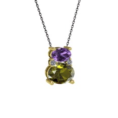 Thea Kolye - Ametist, peridot ve pırlanta 8 ayar altın kolye (0.036 karat, 40 cm gümüş rolo zincir) #1ng5wix