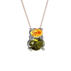 Sitrin, peridot ve pırlanta 18 ayar beyaz altın kolye (0.036 karat, 40 cm rose altın rolo zincir)