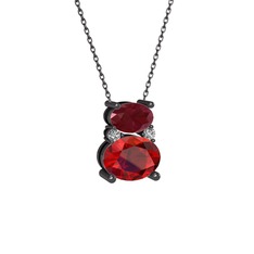 Thea Kolye - Kök yakut, garnet ve swarovski 925 ayar siyah rodyum kaplama gümüş kolye (40 cm gümüş rolo zincir) #1nhqmau