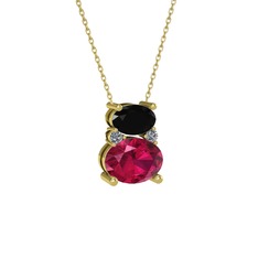 Siyah zirkon, rodolit garnet ve pırlanta 14 ayar altın kolye (0.036 karat, 40 cm altın rolo zincir)