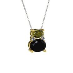 Thea Kolye - Peridot, siyah zirkon ve pırlanta 8 ayar altın kolye (0.036 karat, 40 cm gümüş rolo zincir) #1npra0u