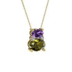 Thea Kolye - Ametist, peridot ve swarovski 14 ayar altın kolye (40 cm altın rolo zincir) #1ns1pz4