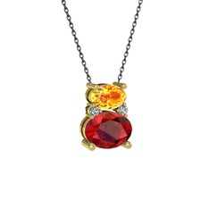 Sitrin, garnet ve swarovski 14 ayar altın kolye (40 cm gümüş rolo zincir)