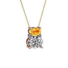 Sitrin, swarovski ve pırlanta 8 ayar rose altın kolye (0.036 karat, 40 cm gümüş rolo zincir)