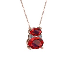 Thea Kolye - Garnet ve pırlanta 18 ayar rose altın kolye (0.036 karat, 40 cm rose altın rolo zincir) #1o3tpi