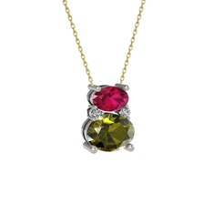 Thea Kolye - Rodolit garnet, peridot ve swarovski 8 ayar beyaz altın kolye (40 cm altın rolo zincir) #1oe7ov2