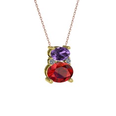 Thea Kolye - Ametist, garnet ve pırlanta 925 ayar altın kaplama gümüş kolye (0.036 karat, 40 cm rose altın rolo zincir) #1og8sbk