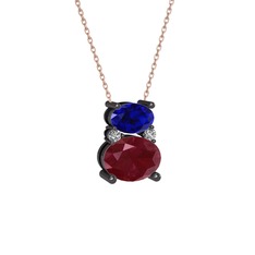 Thea Kolye - Lab safir, kök yakut ve swarovski 925 ayar siyah rodyum kaplama gümüş kolye (40 cm gümüş rolo zincir) #1oiv344