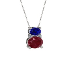 Thea Kolye - Lab safir, kök yakut ve pırlanta 925 ayar gümüş kolye (0.036 karat, 40 cm beyaz altın rolo zincir) #1os7dt9