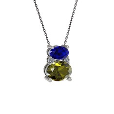 Lab safir, peridot ve pırlanta 925 ayar gümüş kolye (0.036 karat, 40 cm gümüş rolo zincir)