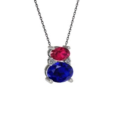 Rodolit garnet, lab safir ve pırlanta 18 ayar beyaz altın kolye (0.036 karat, 40 cm gümüş rolo zincir)