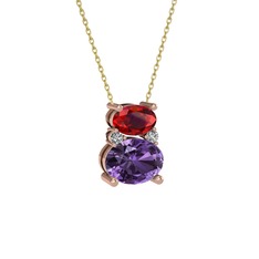 Thea Kolye - Garnet, ametist ve swarovski 925 ayar rose altın kaplama gümüş kolye (40 cm altın rolo zincir) #1p490x0