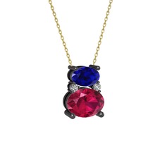 Thea Kolye - Lab safir, rodolit garnet ve swarovski 925 ayar siyah rodyum kaplama gümüş kolye (40 cm gümüş rolo zincir) #1pby5pt