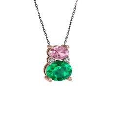 Thea Kolye - Pembe kuvars, yeşil kuvars ve swarovski 14 ayar rose altın kolye (40 cm gümüş rolo zincir) #1pfxynn