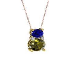 Thea Kolye - Lab safir, peridot ve swarovski 925 ayar altın kaplama gümüş kolye (40 cm rose altın rolo zincir) #1pyeg95