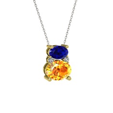 Thea Kolye - Lab safir, sitrin ve swarovski 14 ayar altın kolye (40 cm beyaz altın rolo zincir) #1q6z2sm