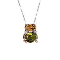Thea Kolye - Dumanlı kuvars, peridot ve swarovski 14 ayar rose altın kolye (40 cm gümüş rolo zincir) #1q8qxid