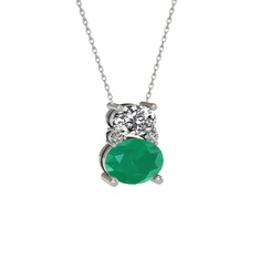 Thea Kolye - Swarovski ve kök zümrüt 18 ayar beyaz altın kolye (40 cm beyaz altın rolo zincir) #1qnfjmk