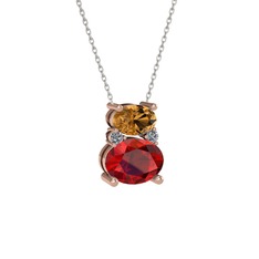 Thea Kolye - Dumanlı kuvars, garnet ve pırlanta 8 ayar rose altın kolye (0.036 karat, 40 cm beyaz altın rolo zincir) #1qqqlwi
