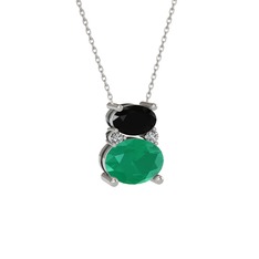 Thea Kolye - Siyah zirkon, kök zümrüt ve swarovski 18 ayar beyaz altın kolye (40 cm beyaz altın rolo zincir) #1qupz00