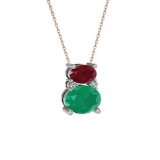 Thea Kolye - Kök yakut, kök zümrüt ve swarovski 8 ayar beyaz altın kolye (40 cm rose altın rolo zincir) #1qx1ktk