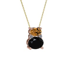 Thea Kolye - Dumanlı kuvars, siyah zirkon ve pırlanta 8 ayar rose altın kolye (0.036 karat, 40 cm altın rolo zincir) #1qxmfp7