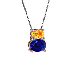 Thea Kolye - Sitrin, lab safir ve swarovski 8 ayar rose altın kolye (40 cm gümüş rolo zincir) #1r0damd