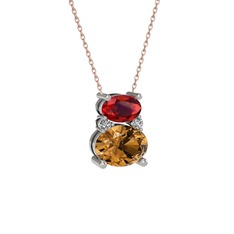 Thea Kolye - Garnet, dumanlı kuvars ve swarovski 8 ayar beyaz altın kolye (40 cm rose altın rolo zincir) #1r6mn3l