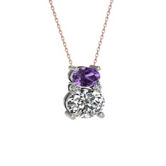 Thea Kolye - Ametist ve swarovski 14 ayar beyaz altın kolye (40 cm rose altın rolo zincir) #1r6yzer