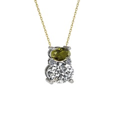 Thea Kolye - Peridot, swarovski ve pırlanta 14 ayar beyaz altın kolye (0.036 karat, 40 cm altın rolo zincir) #1re1mmi
