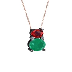 Thea Kolye - Garnet, kök zümrüt ve pırlanta 925 ayar siyah rodyum kaplama gümüş kolye (0.036 karat, 40 cm gümüş rolo zincir) #1rf2dtw
