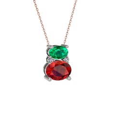 Yeşil kuvars, garnet ve swarovski 18 ayar beyaz altın kolye (40 cm gümüş rolo zincir)