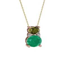 Peridot, kök zümrüt ve swarovski 8 ayar rose altın kolye (40 cm altın rolo zincir)