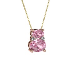 Thea Kolye - Pembe kuvars ve swarovski 18 ayar rose altın kolye (40 cm altın rolo zincir) #1rqfbc3