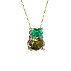 Thea Kolye - Yeşil kuvars, peridot ve pırlanta 18 ayar rose altın kolye (0.036 karat, 40 cm gümüş rolo zincir) #1rruaac