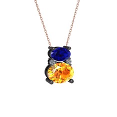 Thea Kolye - Lab safir, sitrin ve pırlanta 925 ayar siyah rodyum kaplama gümüş kolye (0.036 karat, 40 cm rose altın rolo zincir) #1rscd73
