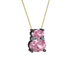 Thea Kolye - Pembe kuvars ve pırlanta 925 ayar siyah rodyum kaplama gümüş kolye (0.036 karat, 40 cm altın rolo zincir) #1ru9fum