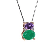 Ametist, kök zümrüt ve swarovski 14 ayar rose altın kolye (40 cm gümüş rolo zincir)