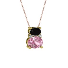 Thea Kolye - Siyah zirkon, pembe kuvars ve swarovski 925 ayar altın kaplama gümüş kolye (40 cm rose altın rolo zincir) #1rzb2p9