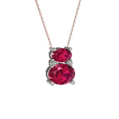 Rodolit garnet ve swarovski 8 ayar beyaz altın kolye (40 cm gümüş rolo zincir)